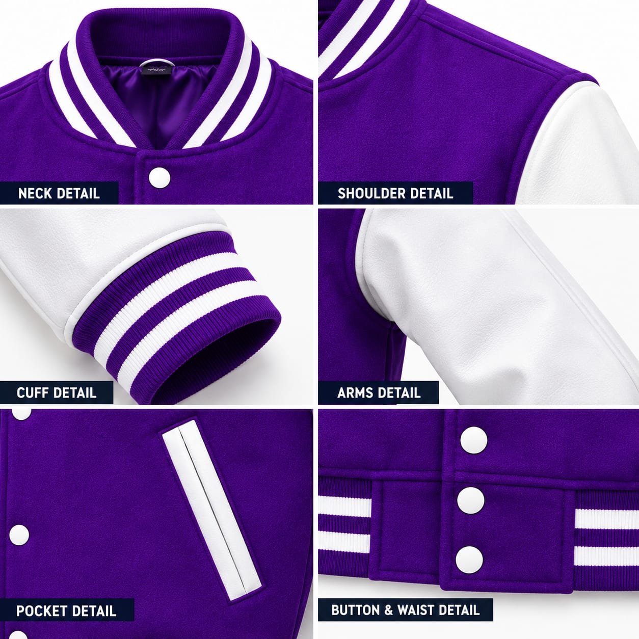 Purple & White Varsity Jacket | Classic Letterman Jacket - Image 3