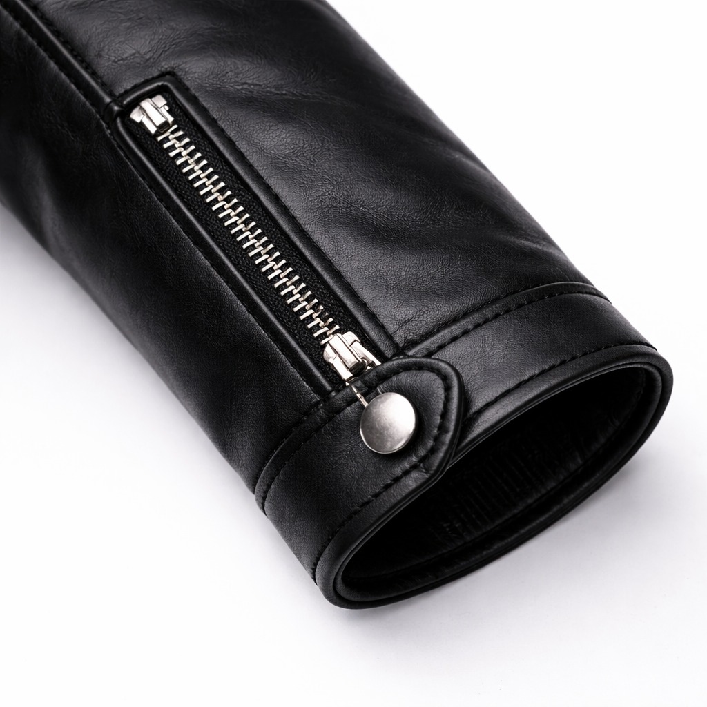 Premium Black Racing Leather Jacket with White Stripe Detailing - Image 2