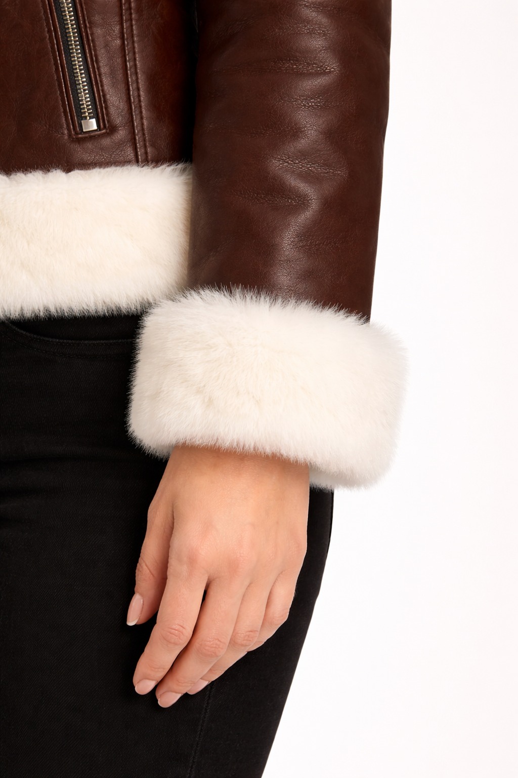 Premium Women Brown Shearling Biker Leather Jacket – Export Quality - Image 2