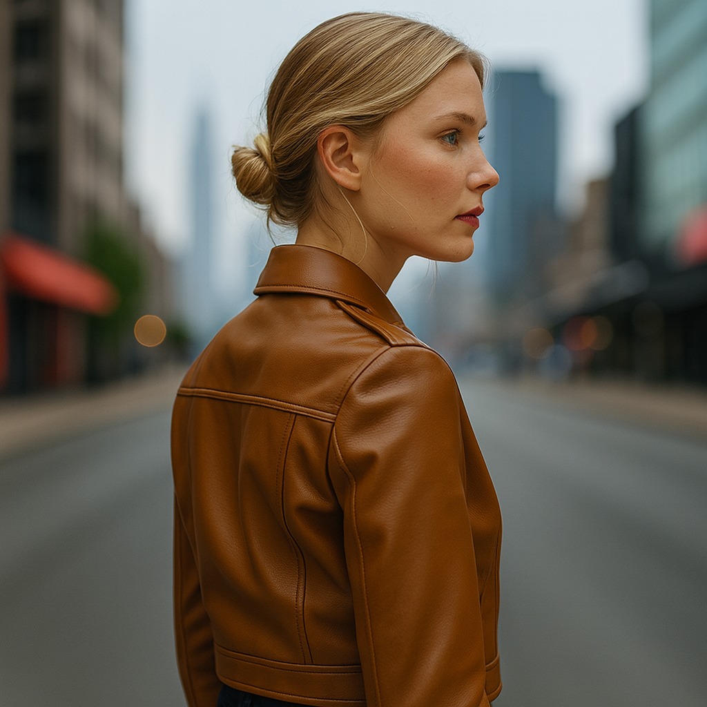 Premium Women Brown Casual Leather Jacket – Export Quality - Image 2