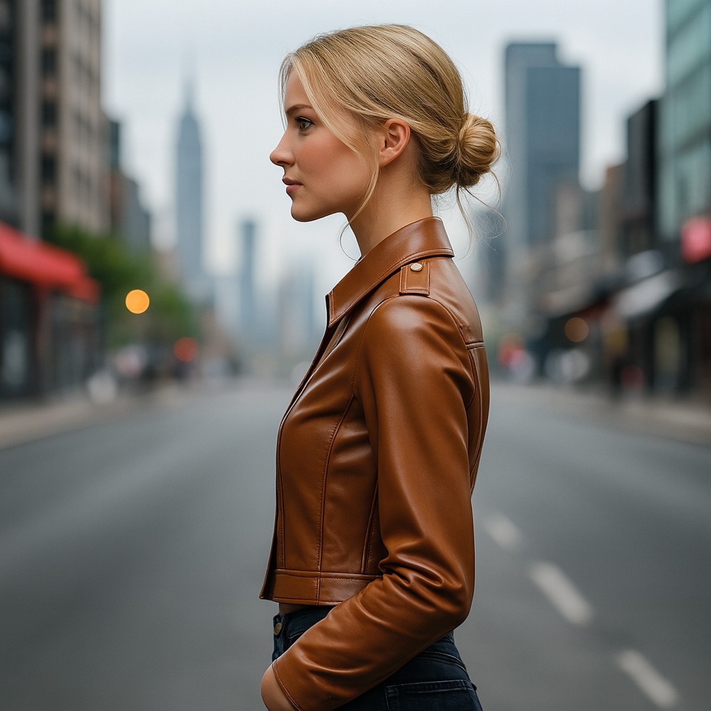 Premium Women Brown Casual Leather Jacket – Export Quality - Image 3