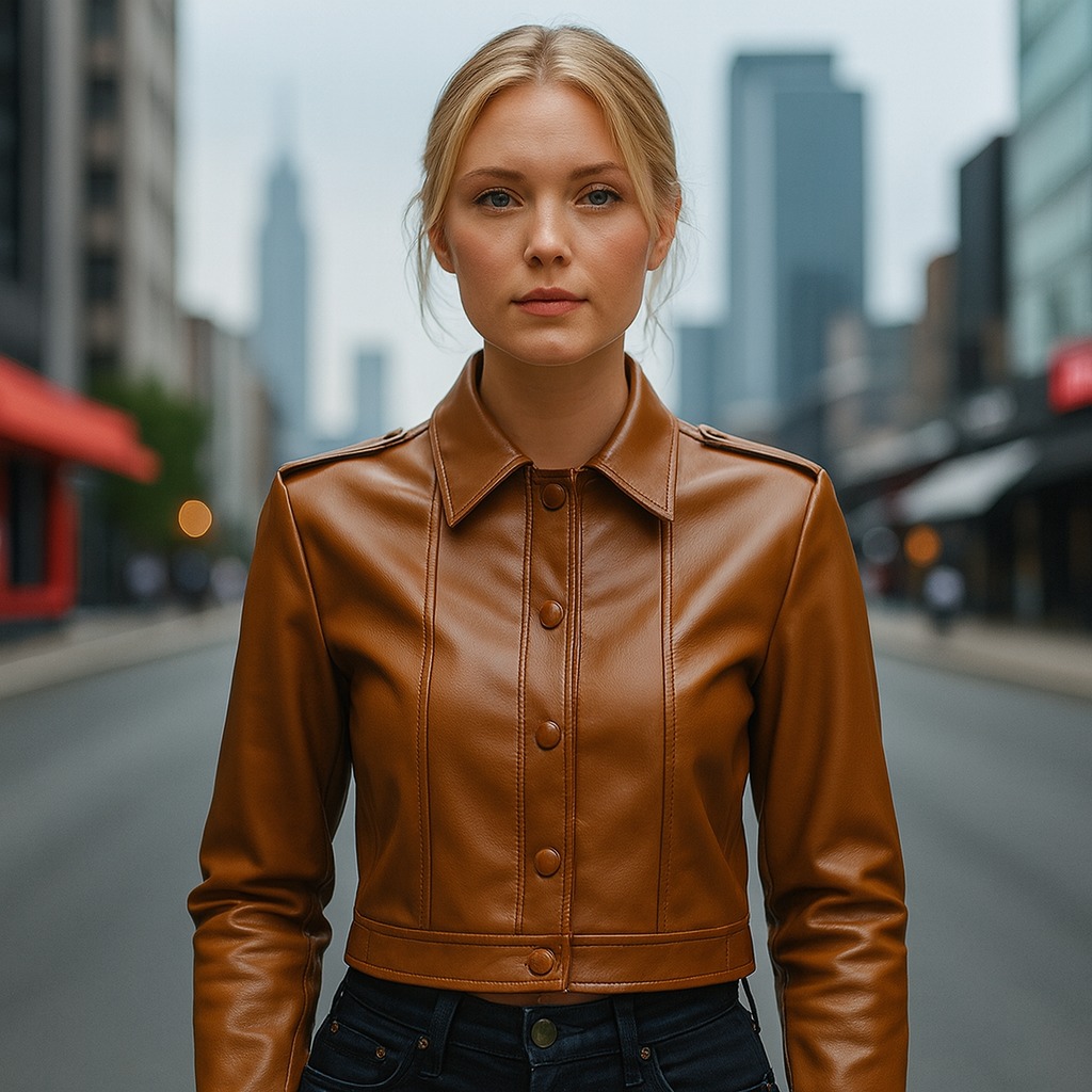 Premium Women Brown Casual Leather Jacket – Export Quality