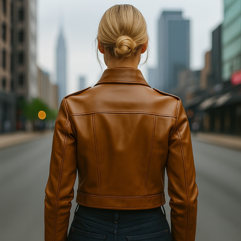 Premium Women Brown Casual Leather Jacket – Export Quality - Image 4