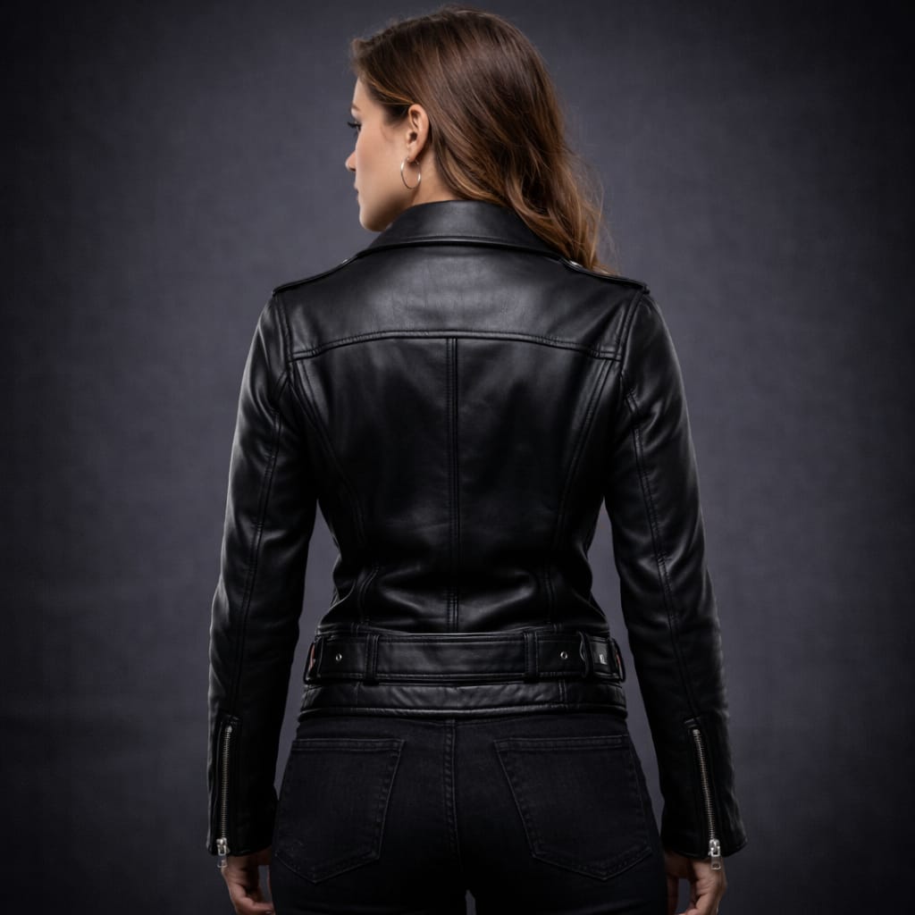 Premium Women Black Biker Leather Jacket – Export Quality - Image 2