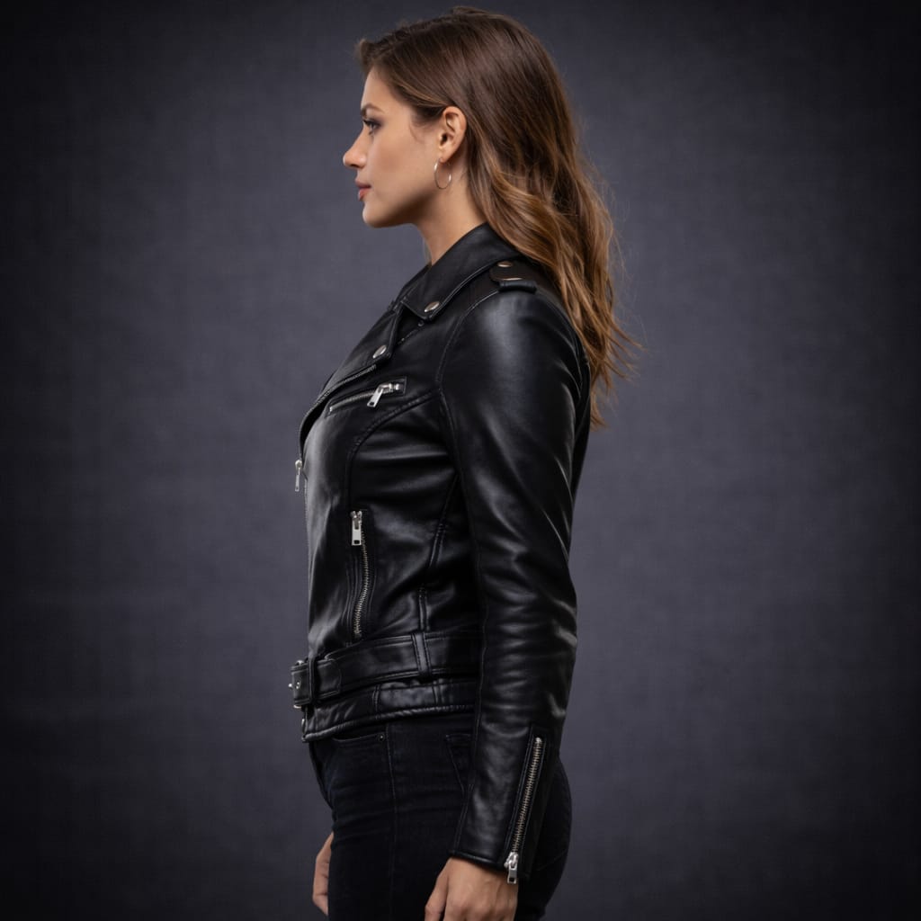 Premium Women Black Biker Leather Jacket – Export Quality - Image 4