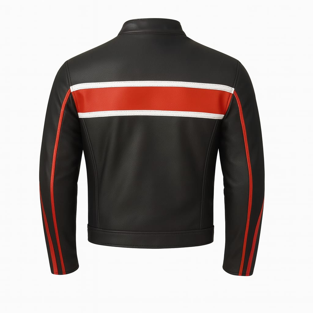 Men Black & Red Racing Leather Jacket – Sport Inspired Design - Image 2