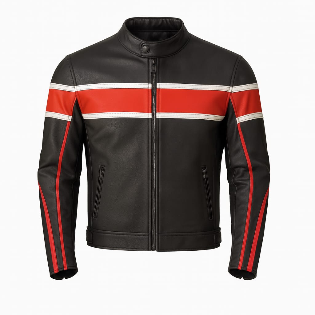 Men Black & Red Racing Leather Jacket – Sport Inspired Design