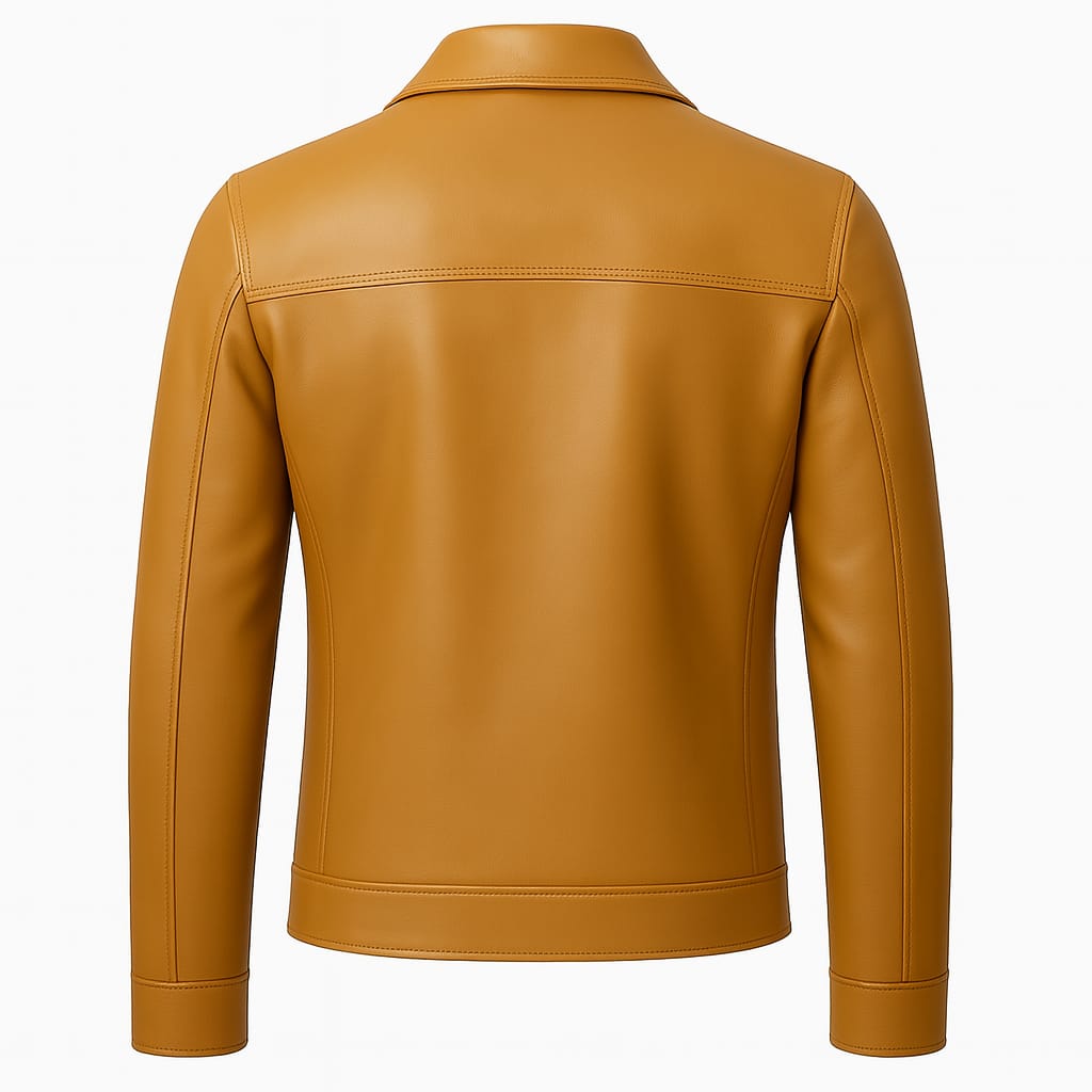 Men Tan Casual Zip Leather Jacket – Modern Minimal Design - Image 2