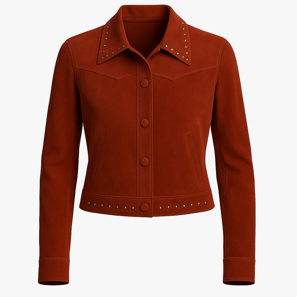 Women Rust Studded Leather Jacket – Modern Western Style