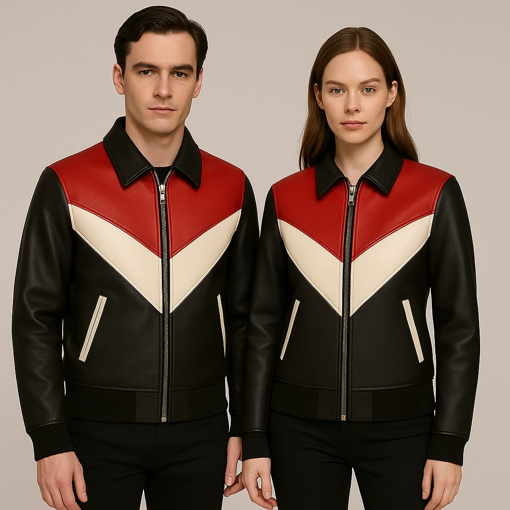 Men Retro Color Block Leather Jacket - Image 3