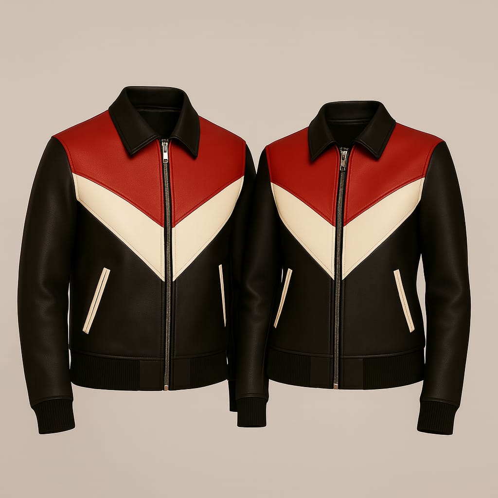 Men Retro Color Block Leather Jacket
