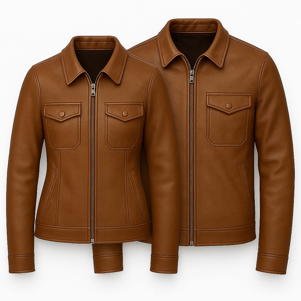 Classic Tan Utility Leather Jacket (Men & Women)