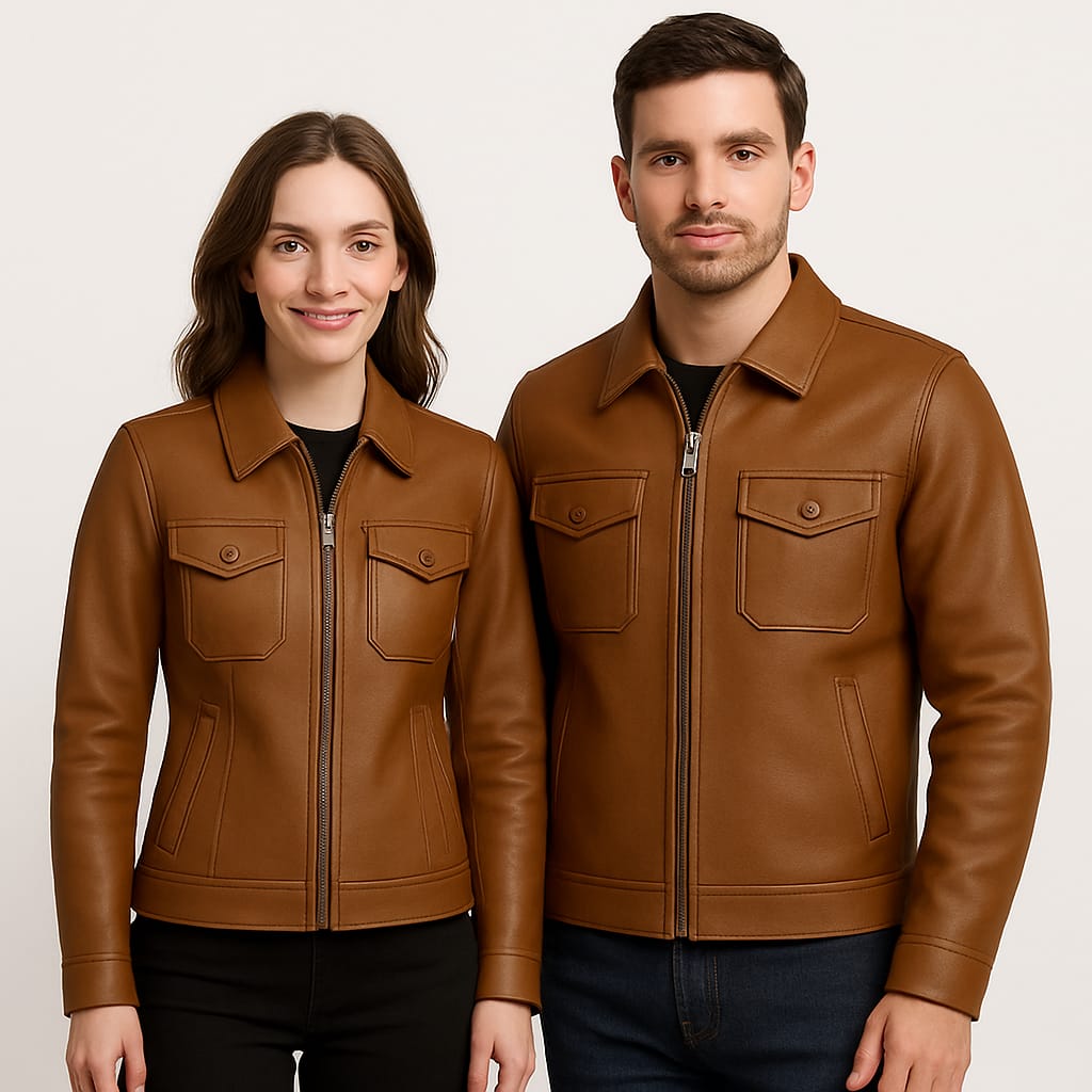 Classic Tan Utility Leather Jacket (Men & Women) - Image 4