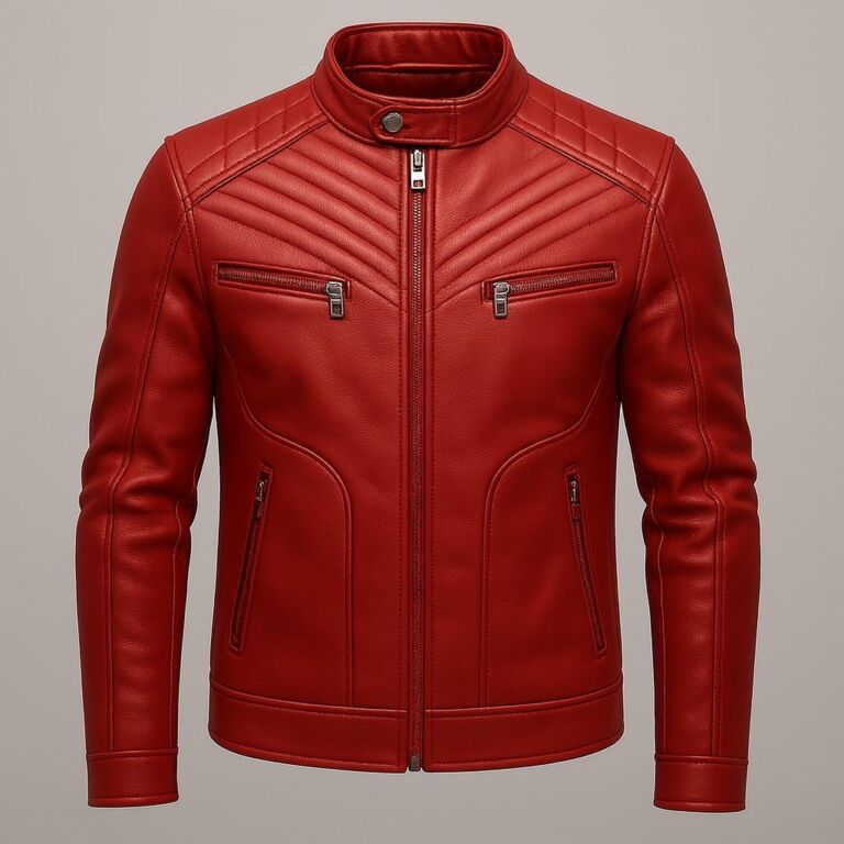 A sleek and stylish black biker leather jacket designed for a modern, edgy look. Features asymmetrical zip closure and quilted shoulder panels for a bold statement.