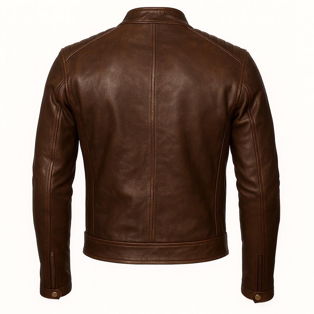 Men’s Vintage Brown Biker Leather Jacket - Image 2
