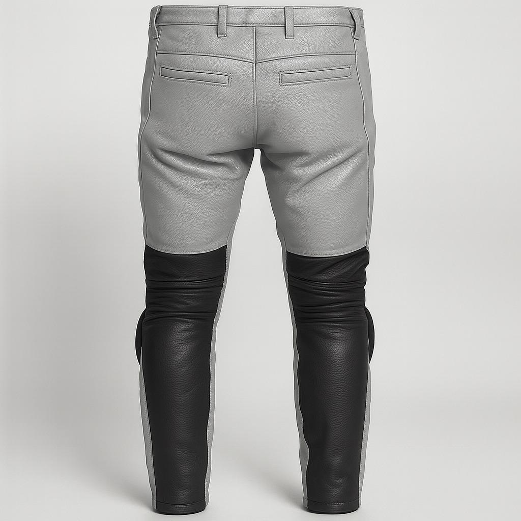 Men’s Grey & Black Biker Leather Riding Pants - Image 2