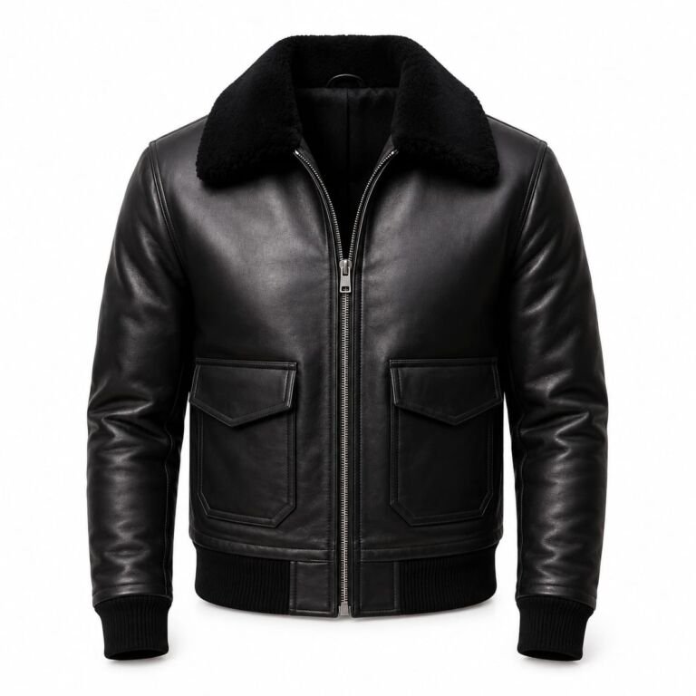 Men's Black Shearling Bomber Leather Jacket