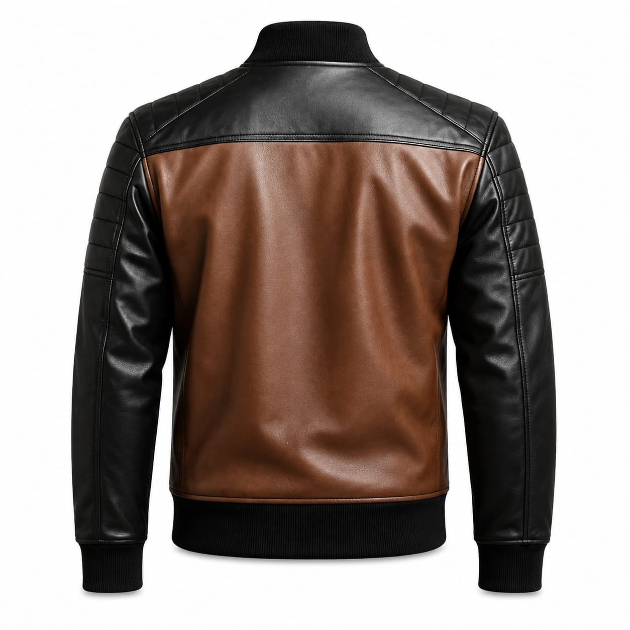 Men’s Two-Tone Brown & Black Leather Bomber Jacket - Image 3