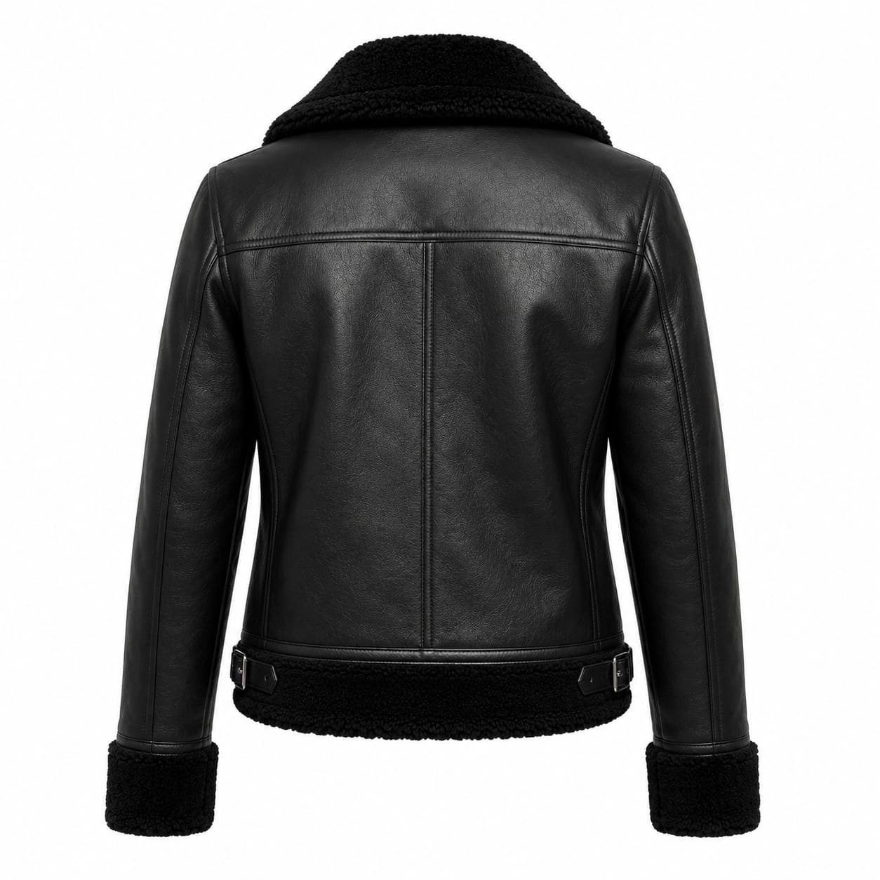 Premium Women Black Shearling Biker Leather Jacket – Export Quality - Image 3