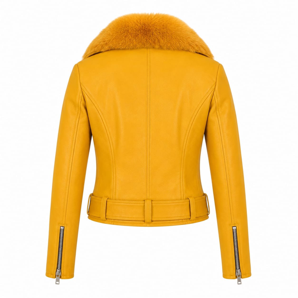 Premium Women Mustard Yellow Biker Leather Jacket – Export Quality - Image 6