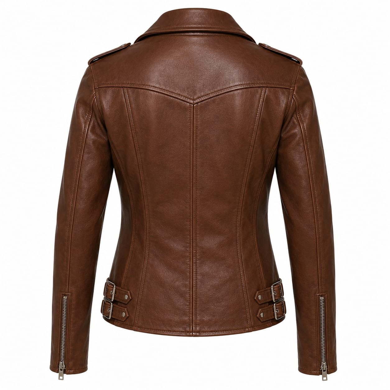 Premium Women Brown Biker Leather Jacket – Export Quality - Image 3