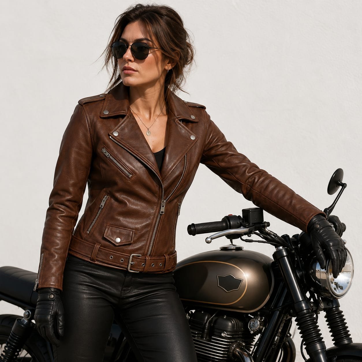 Premium Women Brown Biker Leather Jacket – Export Quality - Image 4
