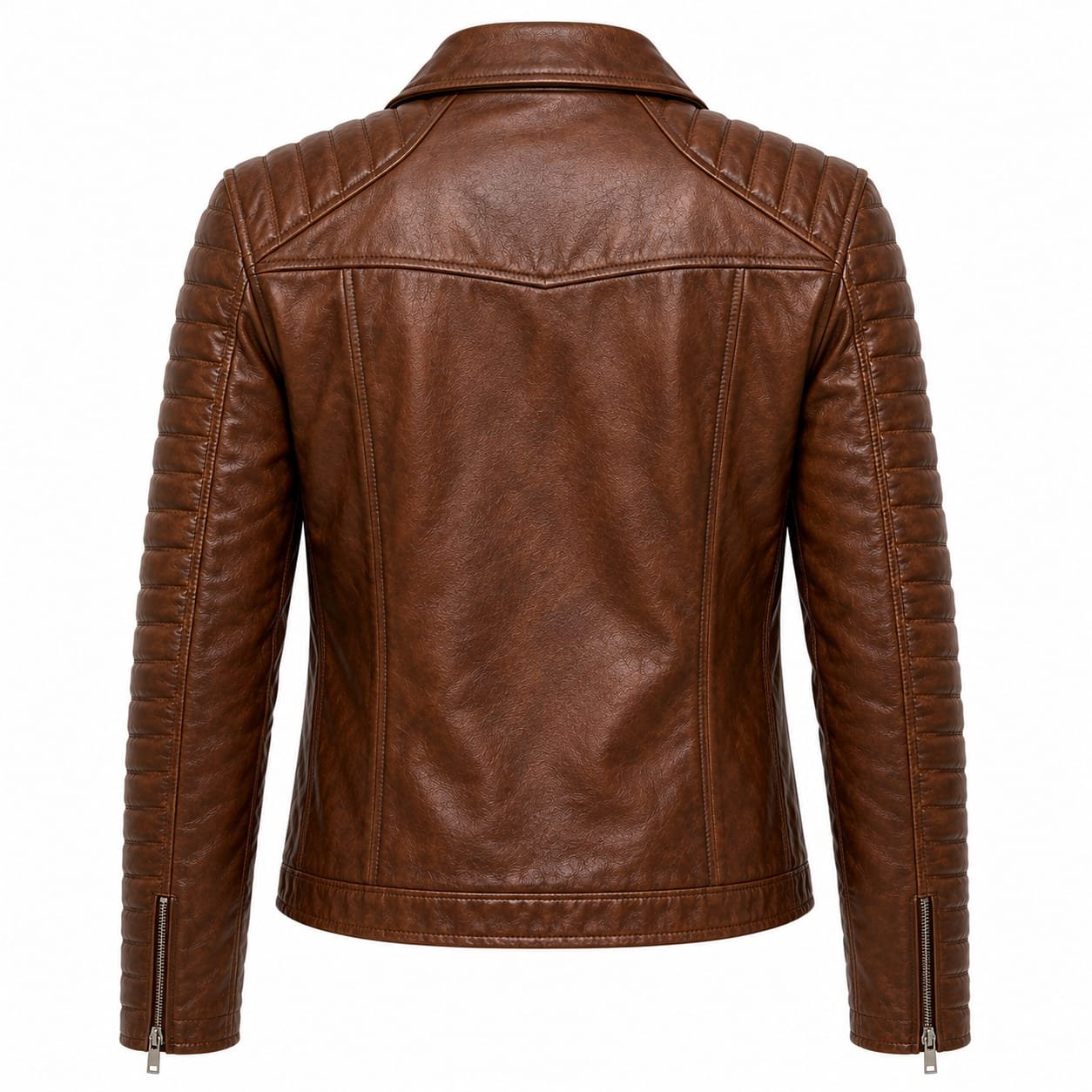 Premium Men Brown Quilted Biker Leather Jacket – Export Quality - Image 5