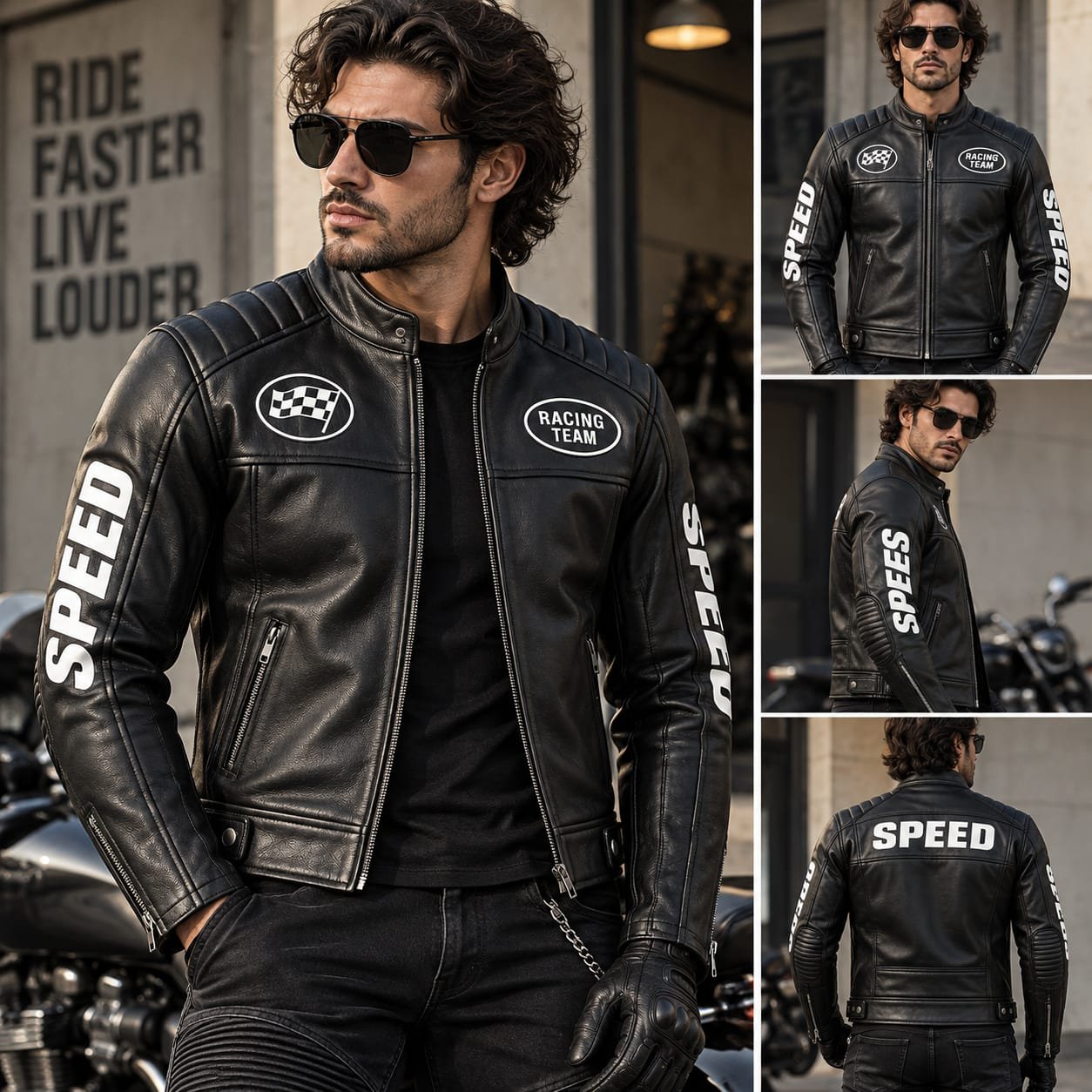Men’s Black Racing Team Leather Jacket - Image 3