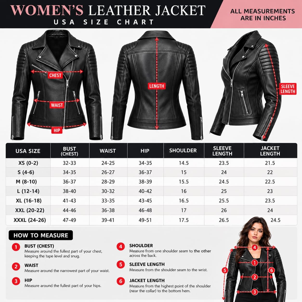 Women’s Classic Black Biker Leather Jacket - Image 6