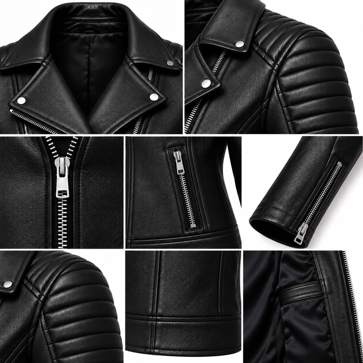 Women’s Classic Black Biker Leather Jacket - Image 5