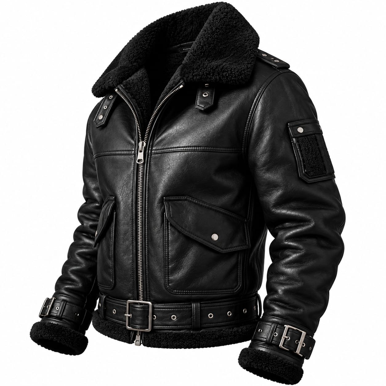 Premium Men Black Aviator Shearling Leather Jacket – Winter Collection - Image 4