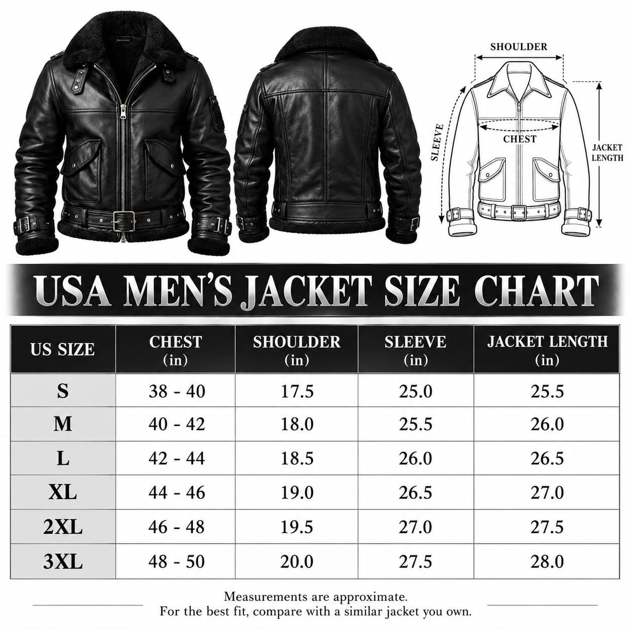 Black Leather Shearling Aviator Jacket for Men, Fur Collar Bomber Coat with Belted Waist and Cuffed Sleeves