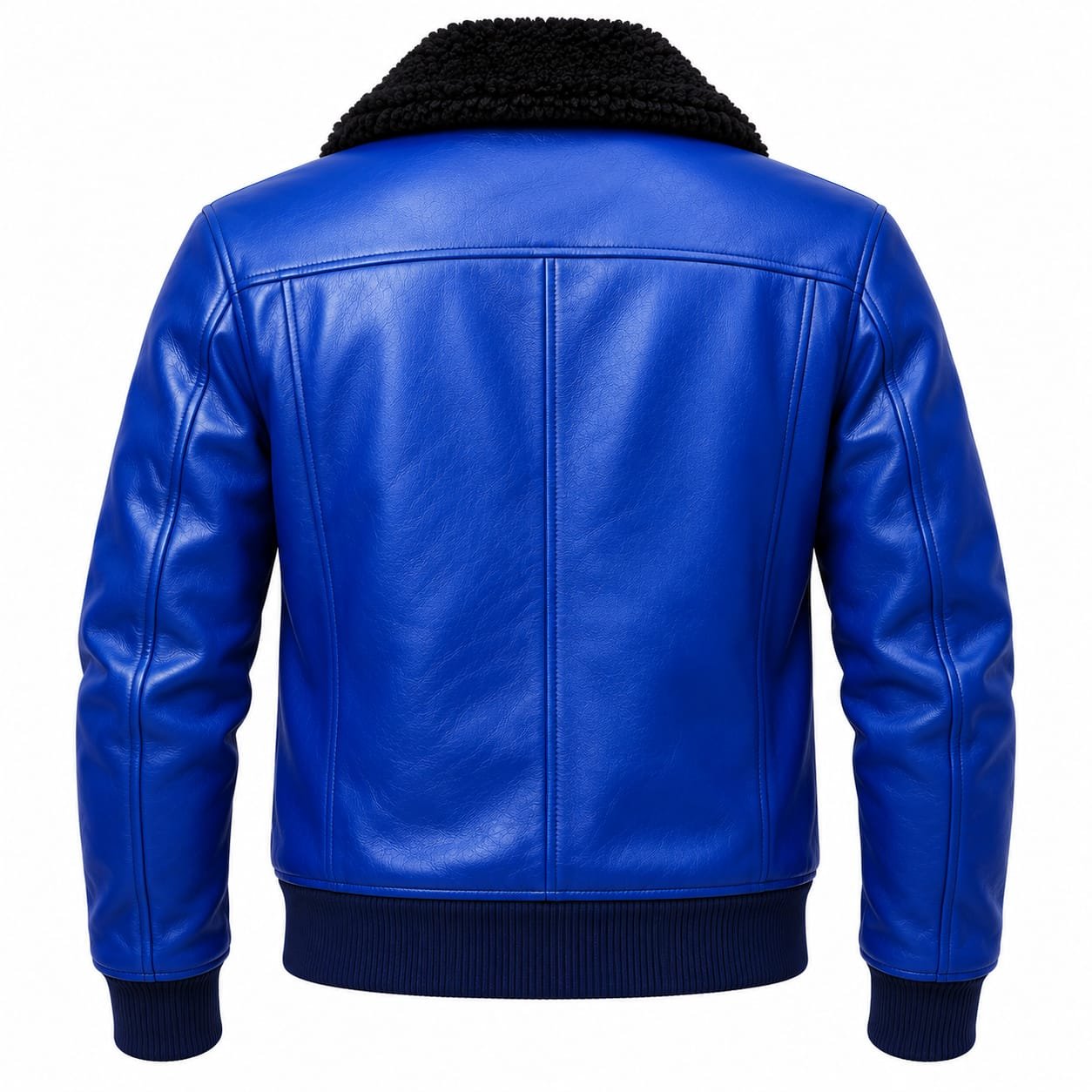 Premium Men Royal Blue Shearling Aviator Leather Jacket – Export Quality - Image 3