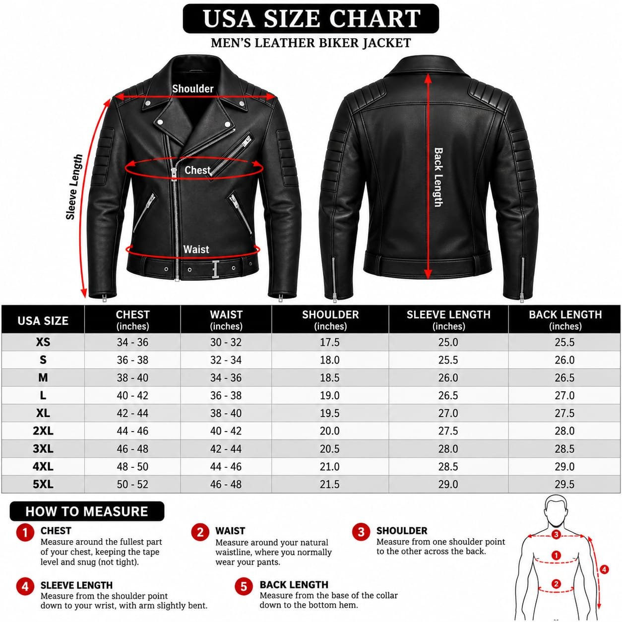 Men Black Classic Biker Leather Jacket - Image 5