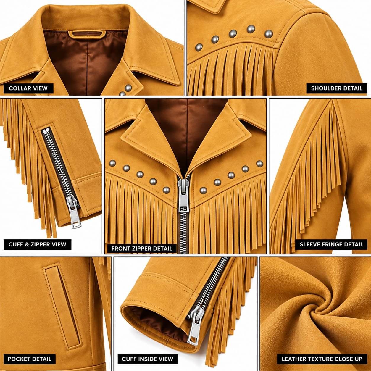 Men’s Tan Fringe Leather Western Jacket, Cowboy Suede Jacket, Western Style Outerwear - Image 5