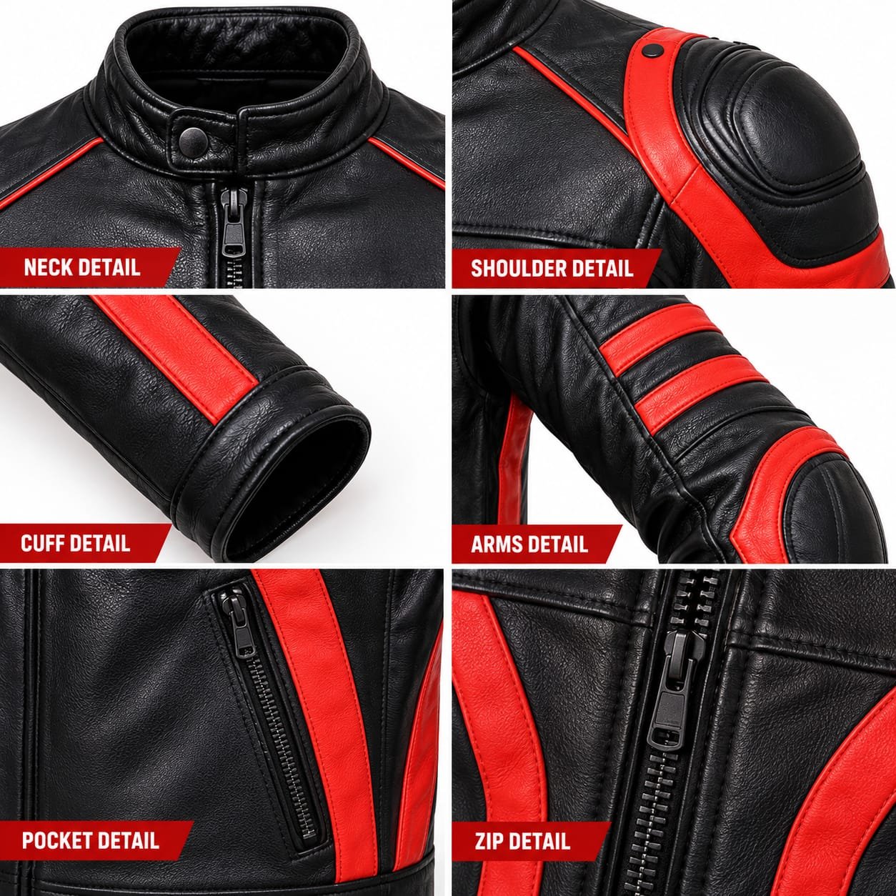 Men's Black & Red Motorcycle Jacket | Leather Racing Jacket - Image 6
