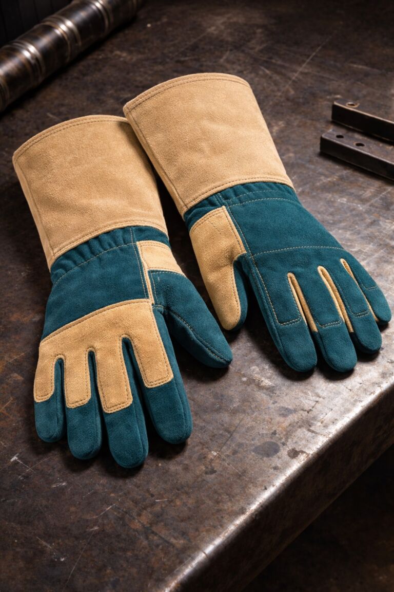 Heavy-duty split leather work gloves with extended cuff for hand and wrist protection