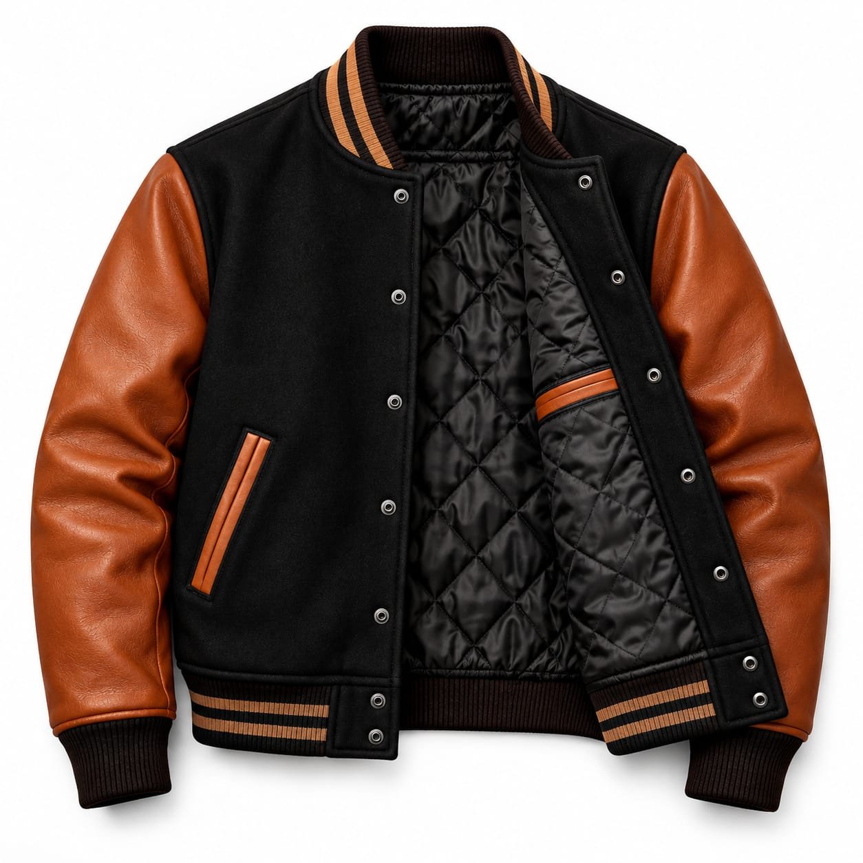 Brown & Black Classic Varsity Bomber Jacket - Image 4