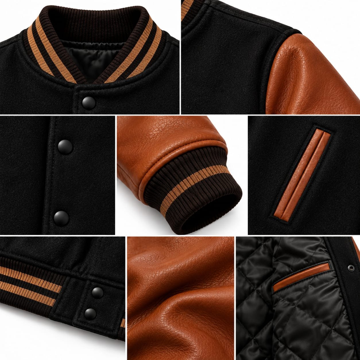 Brown & Black Classic Varsity Bomber Jacket - Image 3