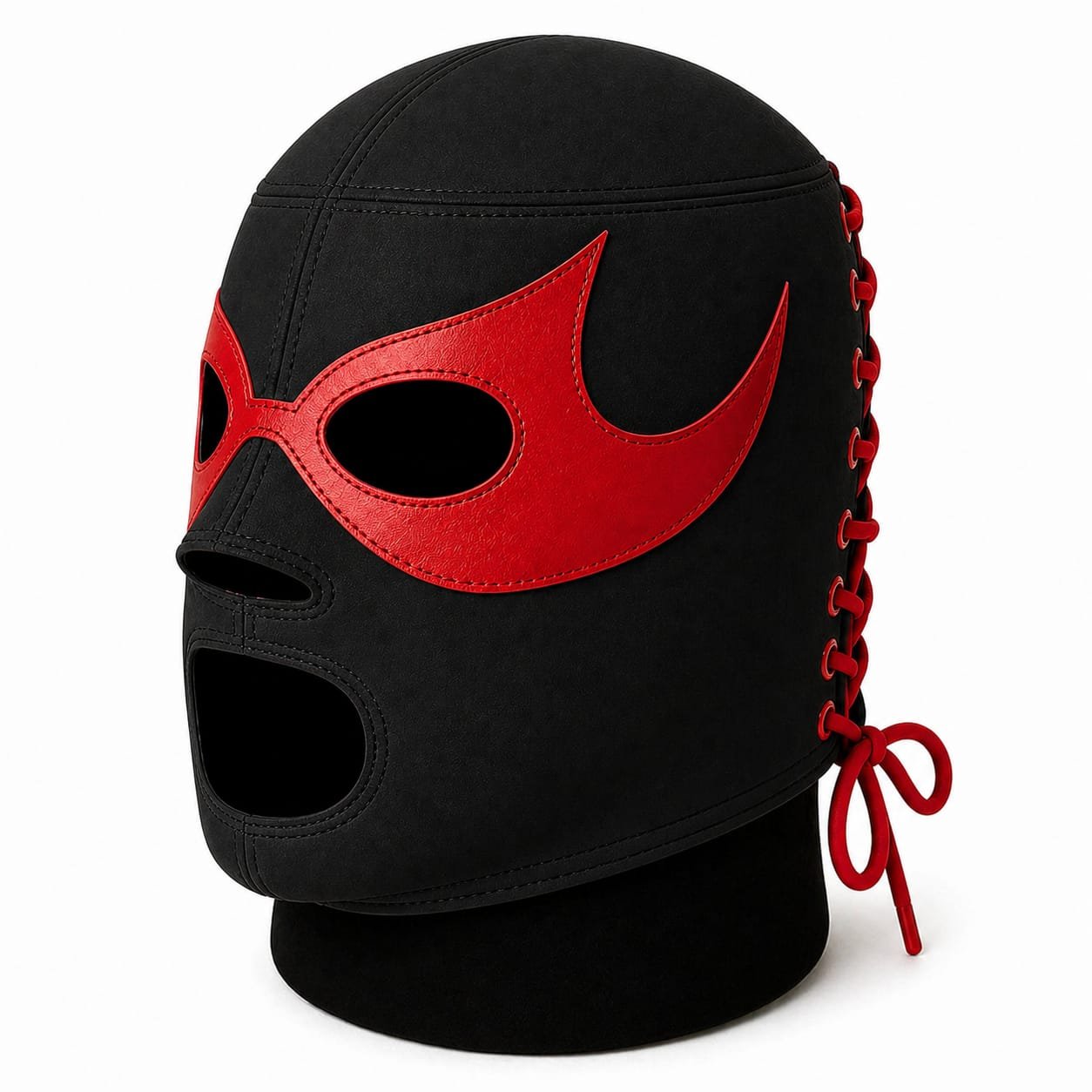 Black and Red Wrestling Mask with Lace-Up - Image 4