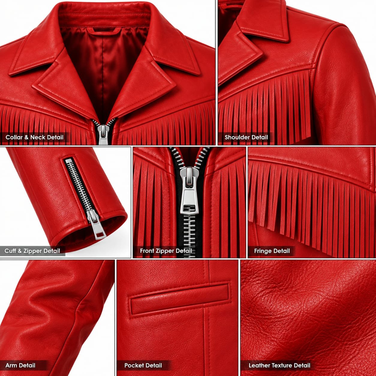 Women’s red leather fringe biker jacket