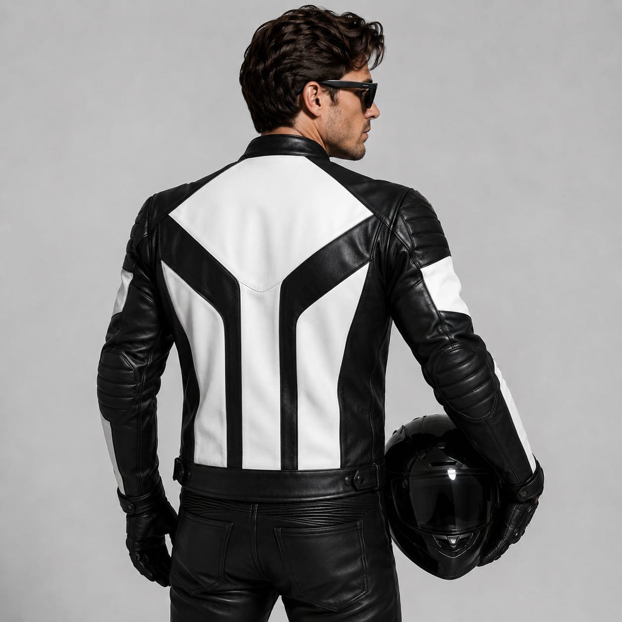 Men's Black & White Leather Motorcycle Jacket | Premium Genuine Biker Racing Jacket - Image 6