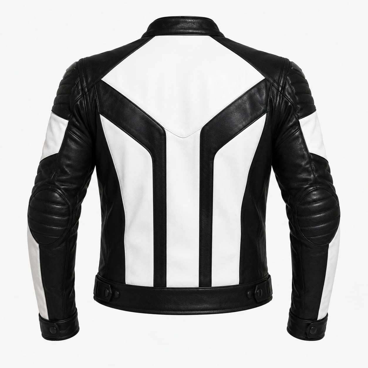 Men's Black & White Leather Motorcycle Jacket | Premium Genuine Biker Racing Jacket - Image 2