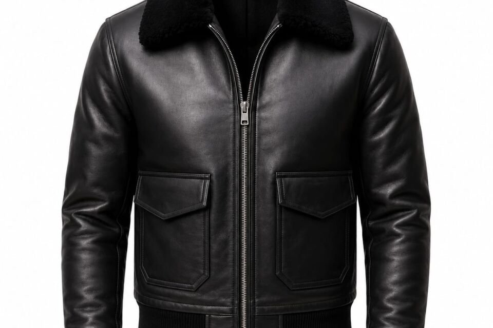Black Leather Bomber Jacket with Shearling Collar in Florida: Timeless Style for Every Season