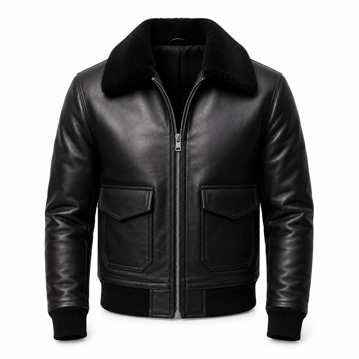 Black Leather Bomber Jacket with Shearling Collar in Florida: Timeless Style for Every Season
