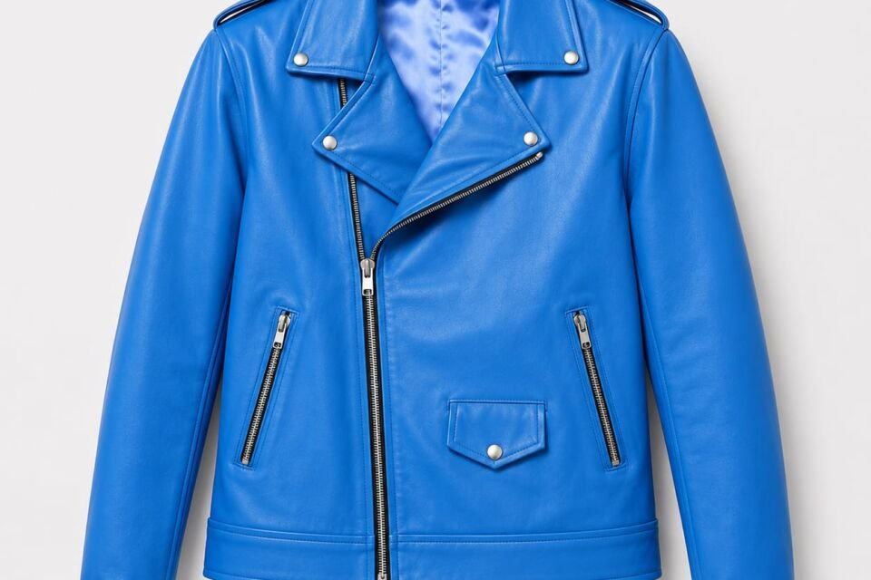 Sky Blue Biker Leather Jacket