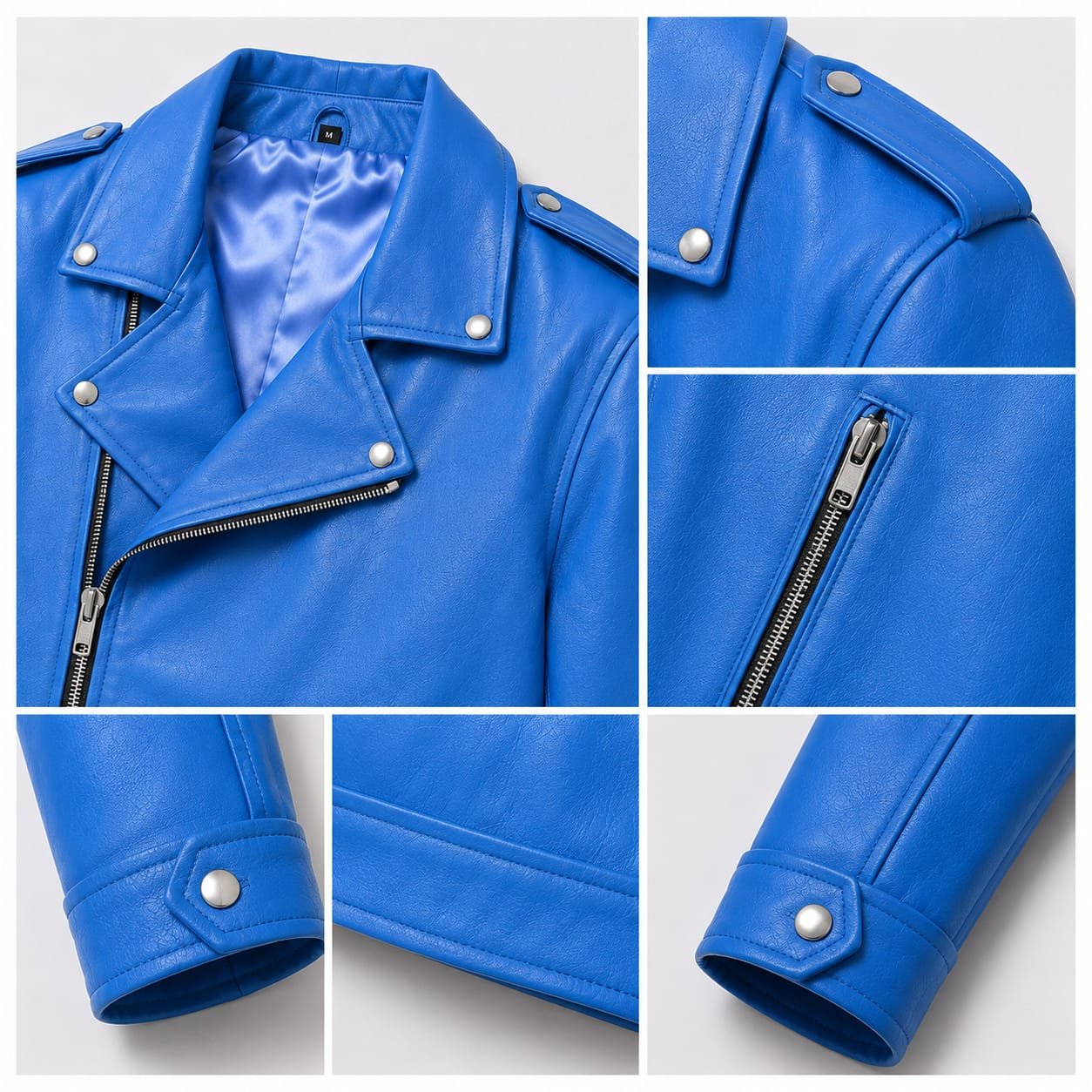 Blue Leather Biker Jacket for Men & Women | Zentro Leather - Image 5