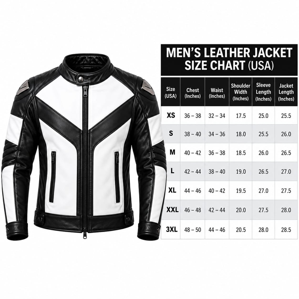 Men's Black & White Leather Motorcycle Jacket | Premium Genuine Biker Racing Jacket - Image 9