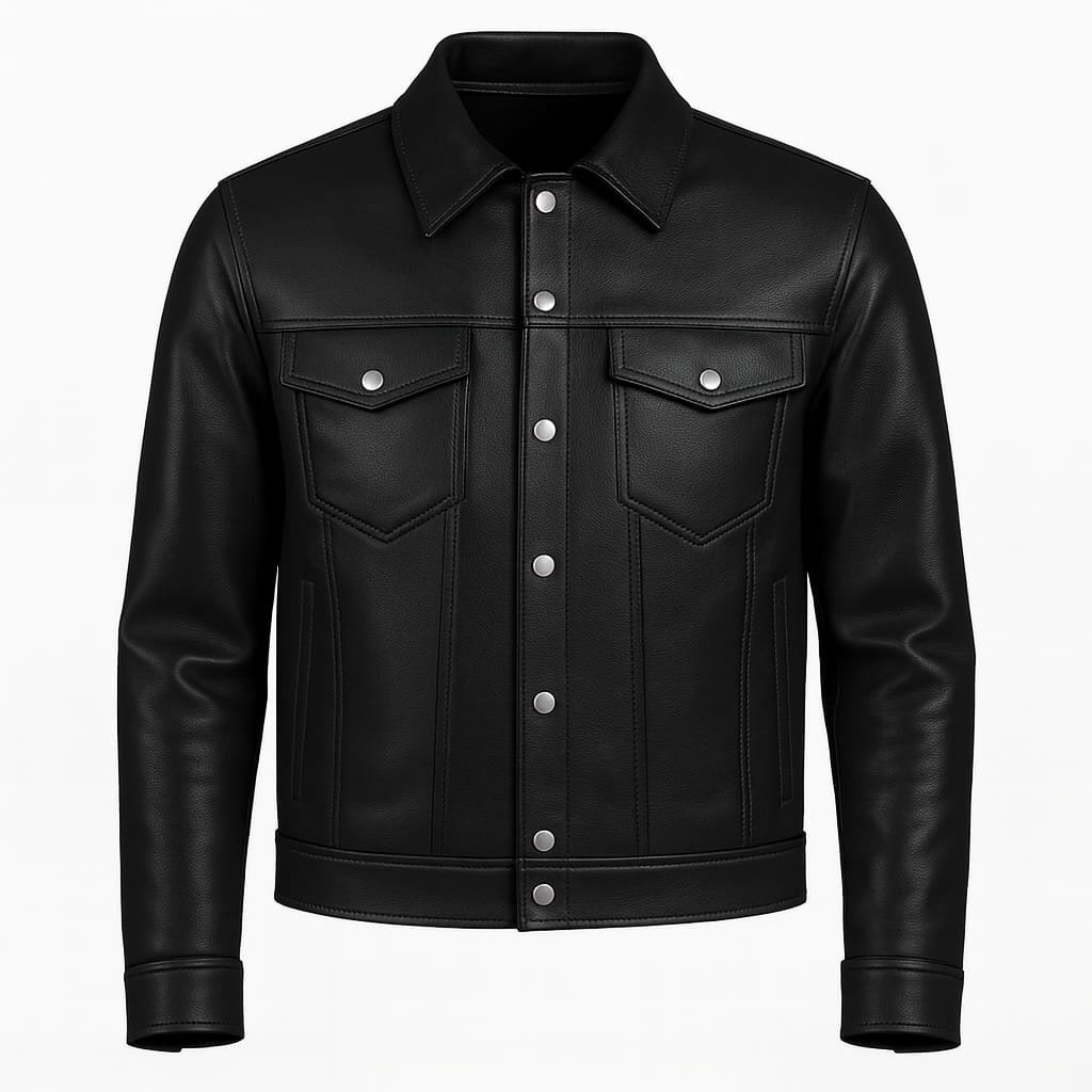Men Front Botton Leather JACKET BLACK COLOR