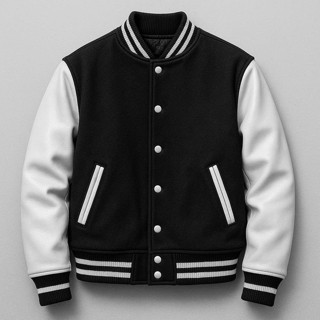 leather and wool varsity jacket